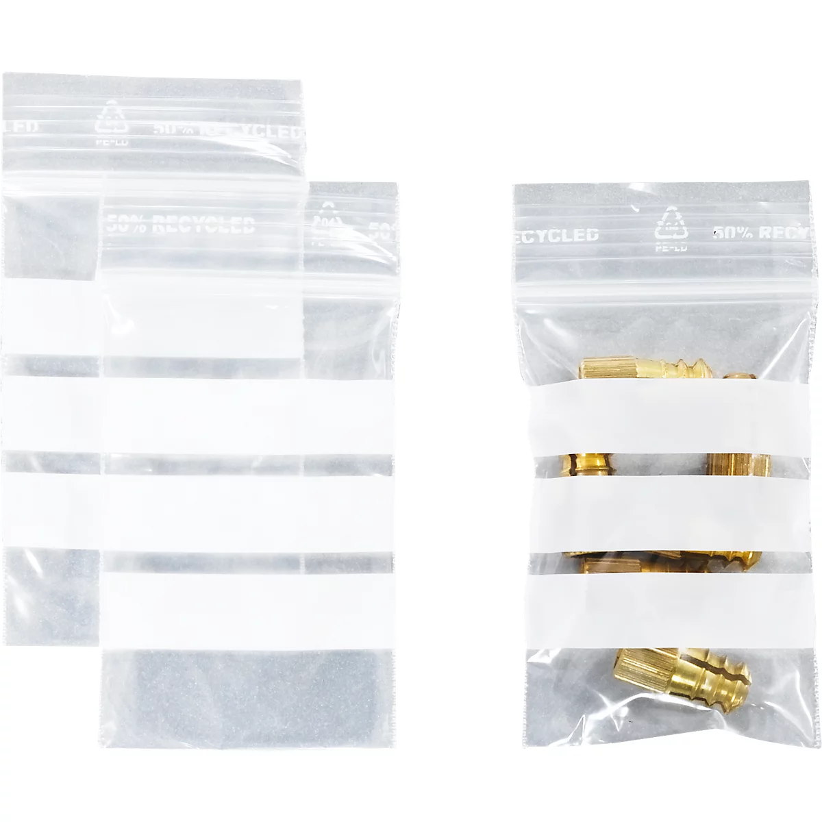 Drukzakken - polypropeen - 50% geregenereerd - 40 × 60 mm - 50 µm - 3 inschrijvingsvelden - transparant - pak van 1000 stuks