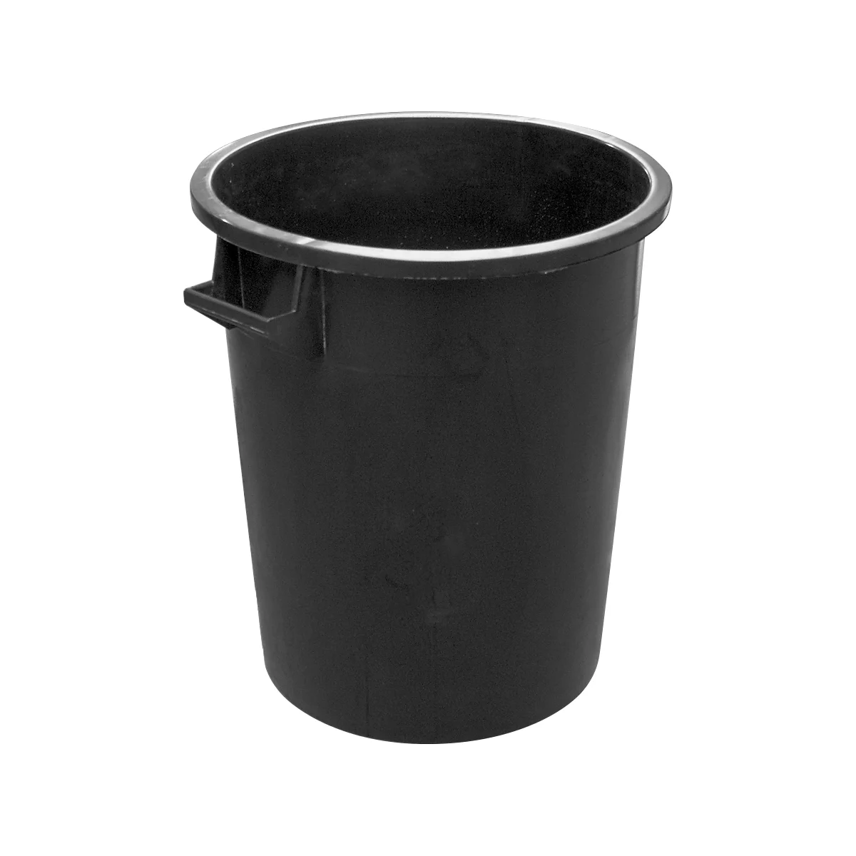 Black trash can with handles.