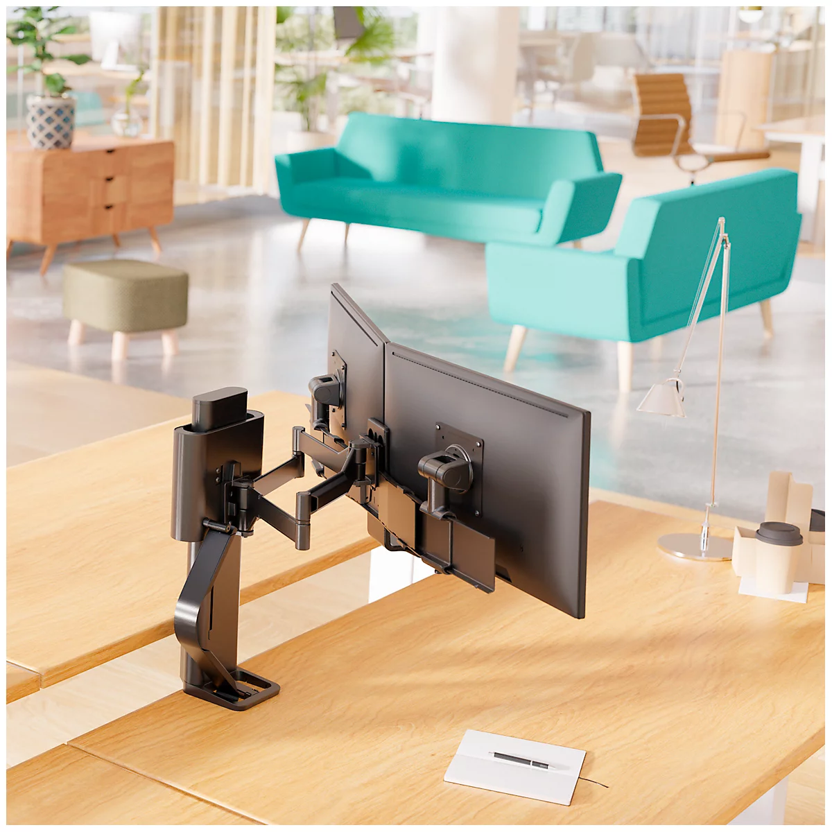 Dual Monitorarm Ergotron TRACE, für 2 Displays bis 27″ & bis 9,8 kg, höhen-/tiefenverstellbar, schwenk-/dreh-/neigbar, mit Tischklemme, schwarz
