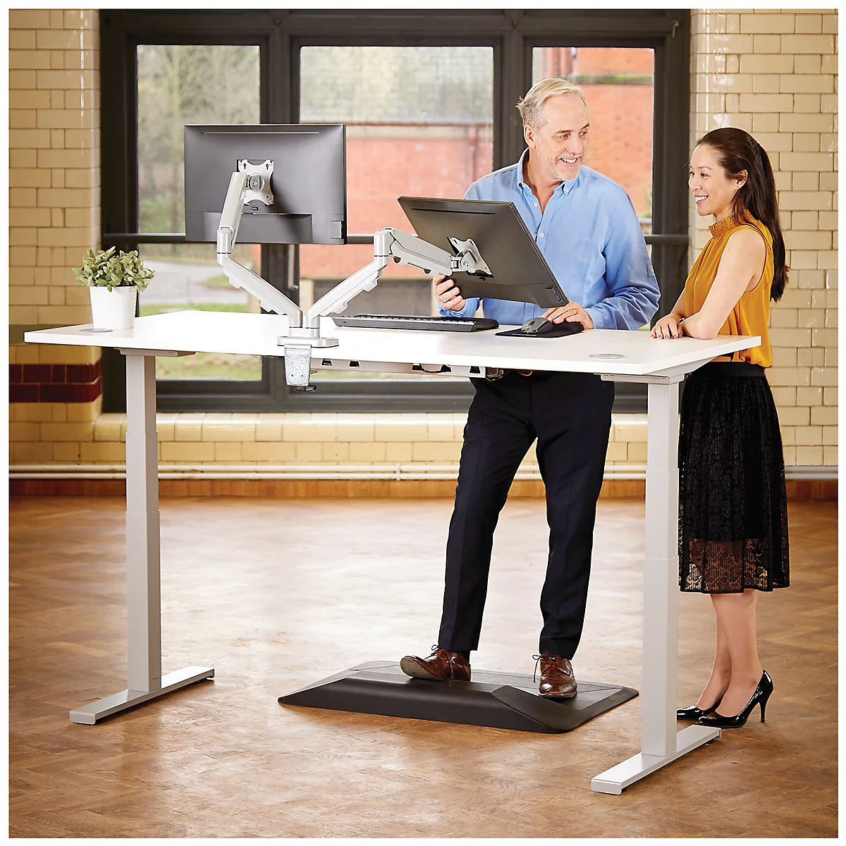 Dual Monitorarm Fellowes Eppa™, tot 39" totale breedte, VESA, pan/tilt/hoogteverstelbaar, zilverkleurig