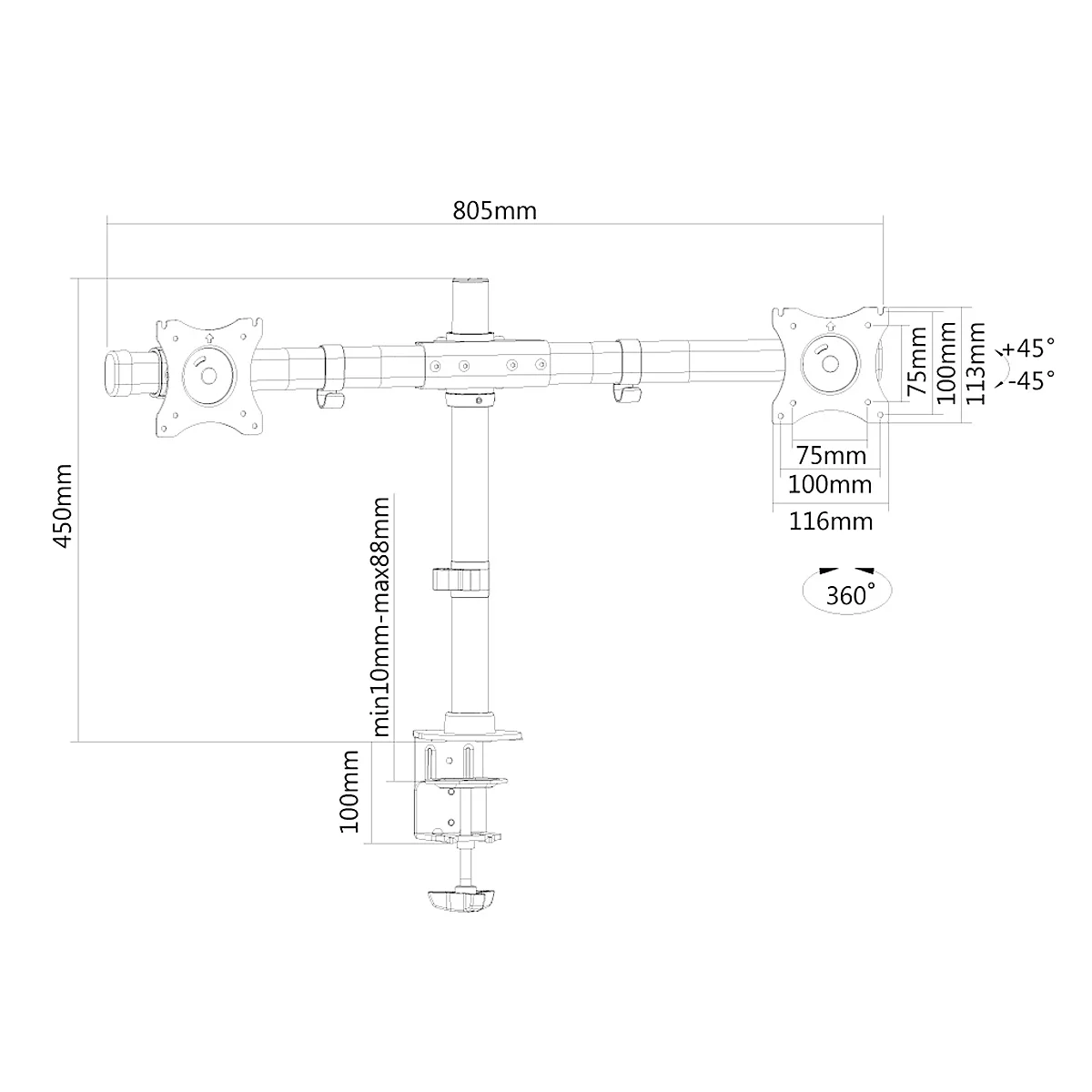Dual-Monitorarm Neomounts by Newstar FPMA-DCB100DBLACK, bis 27“, neig-/dreh-/schwenkbar, höhenverstellbar