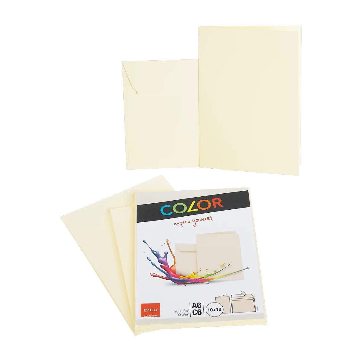 Dubbele kaarten ELCO Color, blanco, A6, 200 g/m², incl. passende enveloppen C6, 90 g/m², set van telkens 10 stuks, chamoisgeel