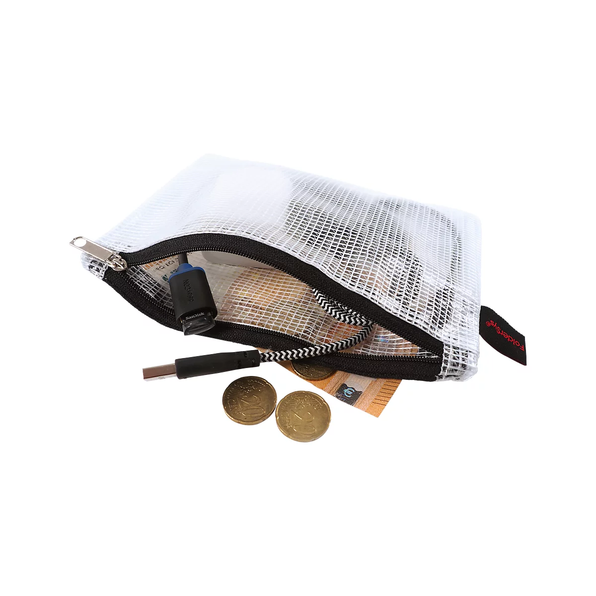 Dubbele kamerzak FolderSys, A6, 2 ritsen, vingerlus, PVC, zwart-transparant, 10 stuks