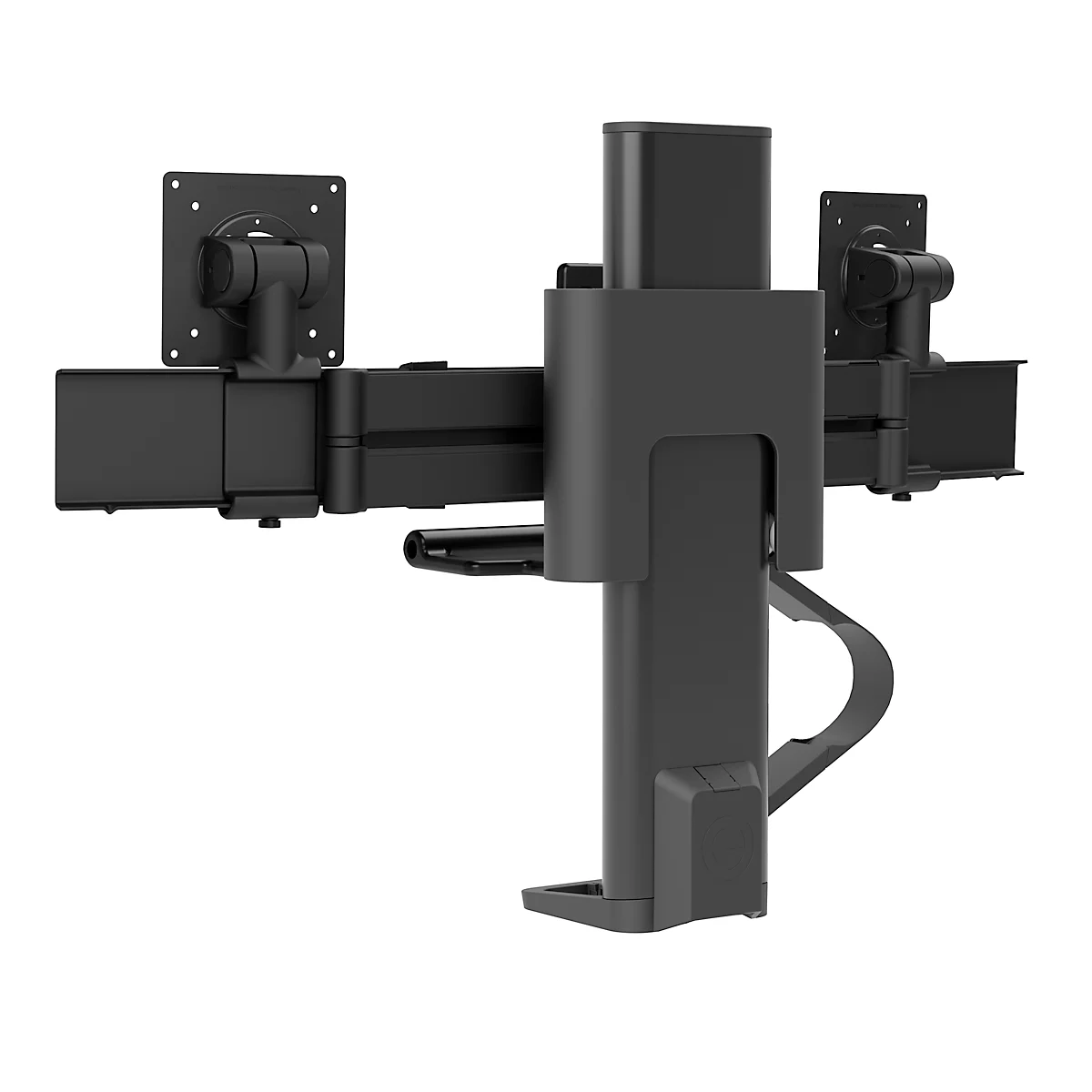 Dubbele monitorarm Ergotron TRACE, voor 2 beeldschermen tot 27″ &amp; tot 9,8 kg, in hoogte/diepte verstelbaar, draaibaar/draaiend/kantelbaar, met tafelklem, zwart.