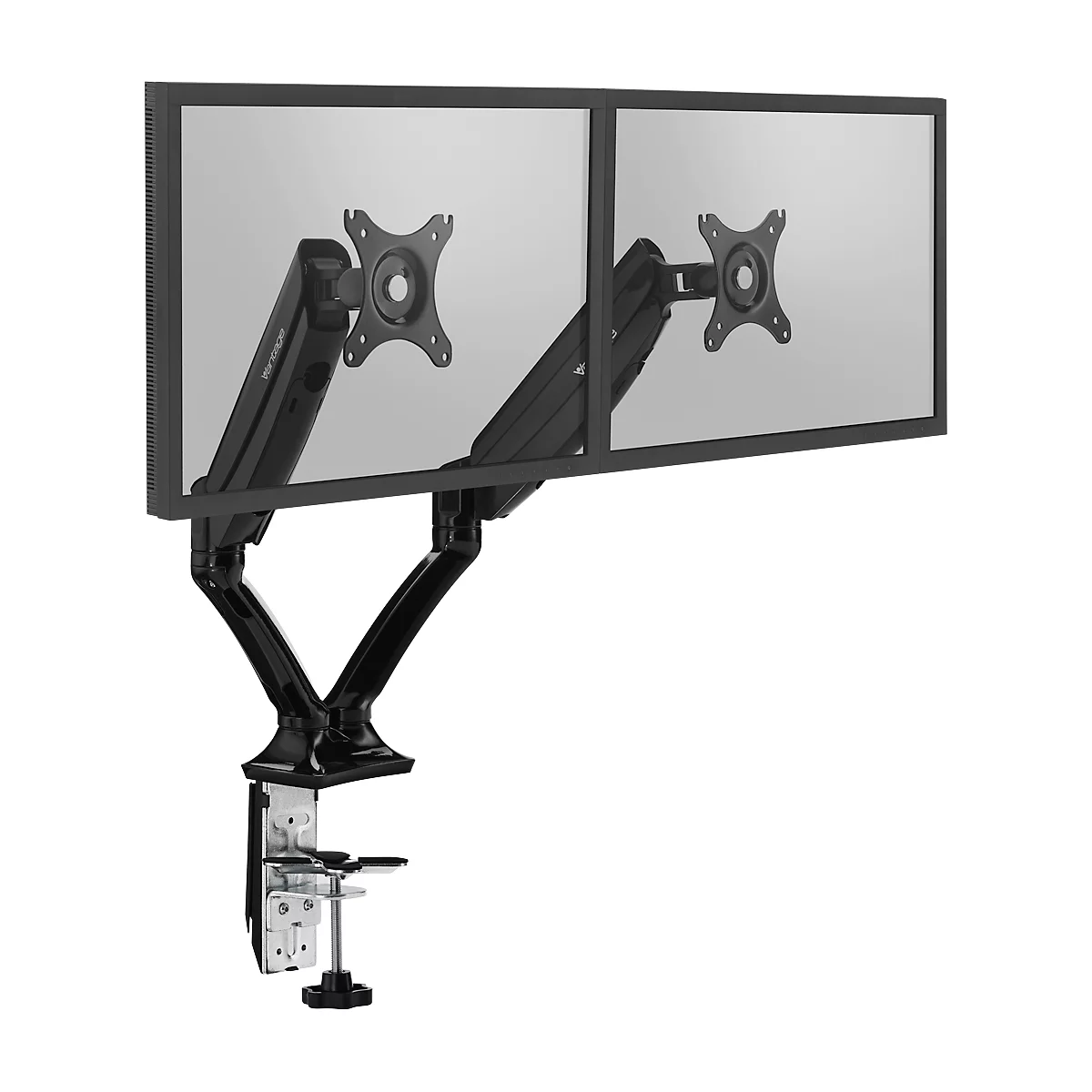 Dubbele monitorarm Vantage Office, tot 27 inch per arm, 2-9 kg per arm, in hoogte/diepte verstelbaar, kantelfunctie, VESA, zwart