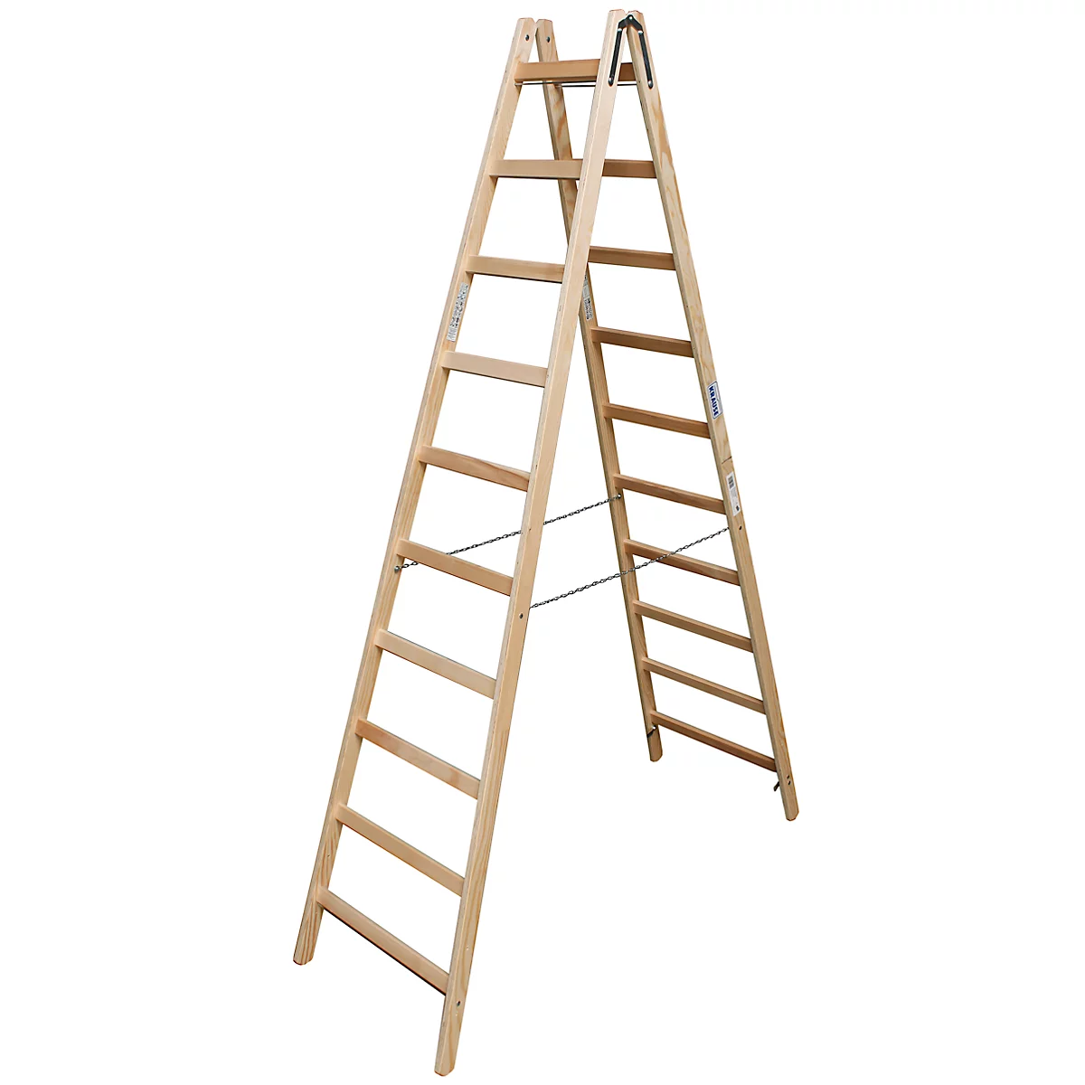 Dubbele trapladder, hout, 2 x 10 sporten