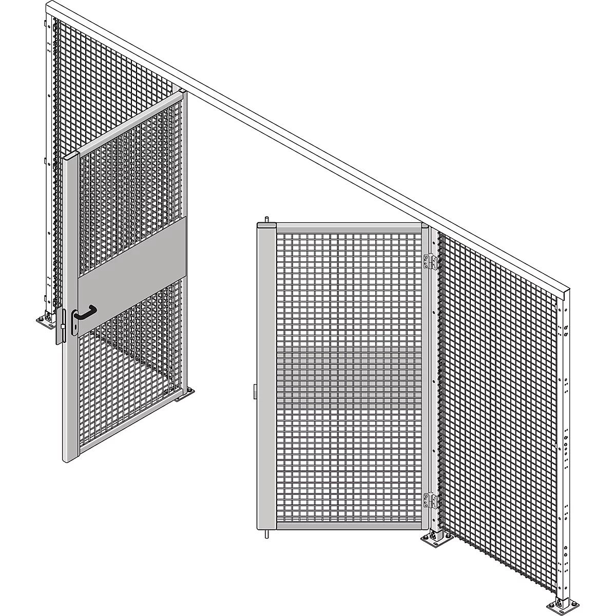 Dubbele vleugeldeuren, voor gaas-scheidingswandsysteem, B 2000 x H 2070 mm, lichtzilver