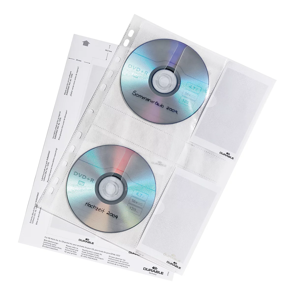 Two CDs in a clear CD sleeve. The CDs read "Summer vacation 2009" and "Wedding 2009".