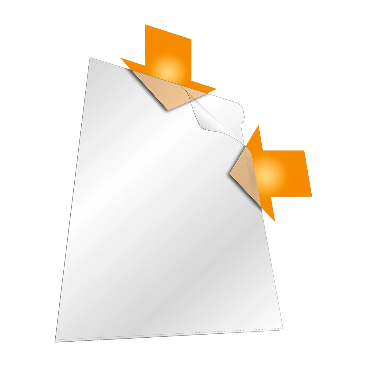 A sheet of paper, partially peeled off with arrows, reveals a transparent film.