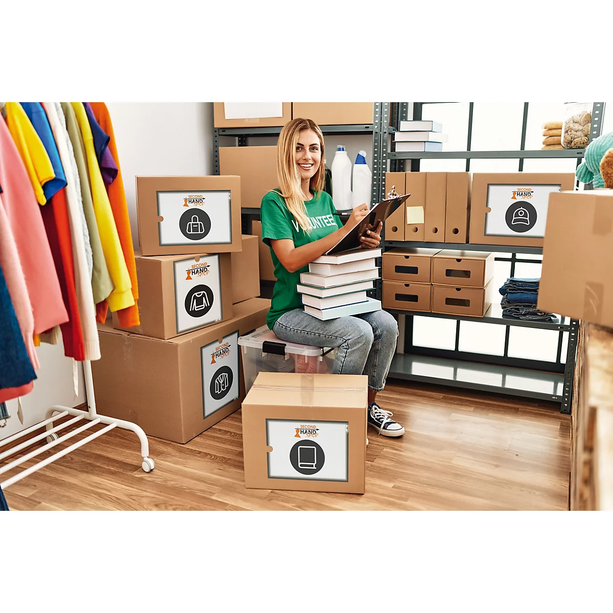 Durable Dokumentenhalter, A4 Hoch- und Querformat, selbstklebend durch 3 rückseitige Klebestreifen, Einschubhilfe, anthrazitgrau, PP, 5 Stück