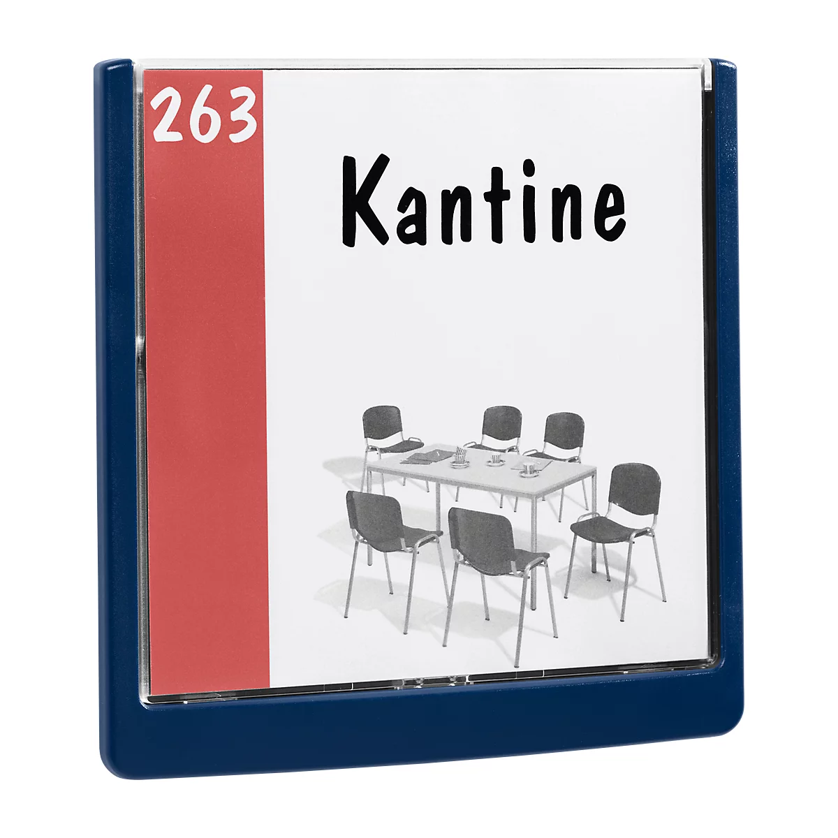 Sign saying "Kantine", with a drawing of tables and chairs. Corner has 263.