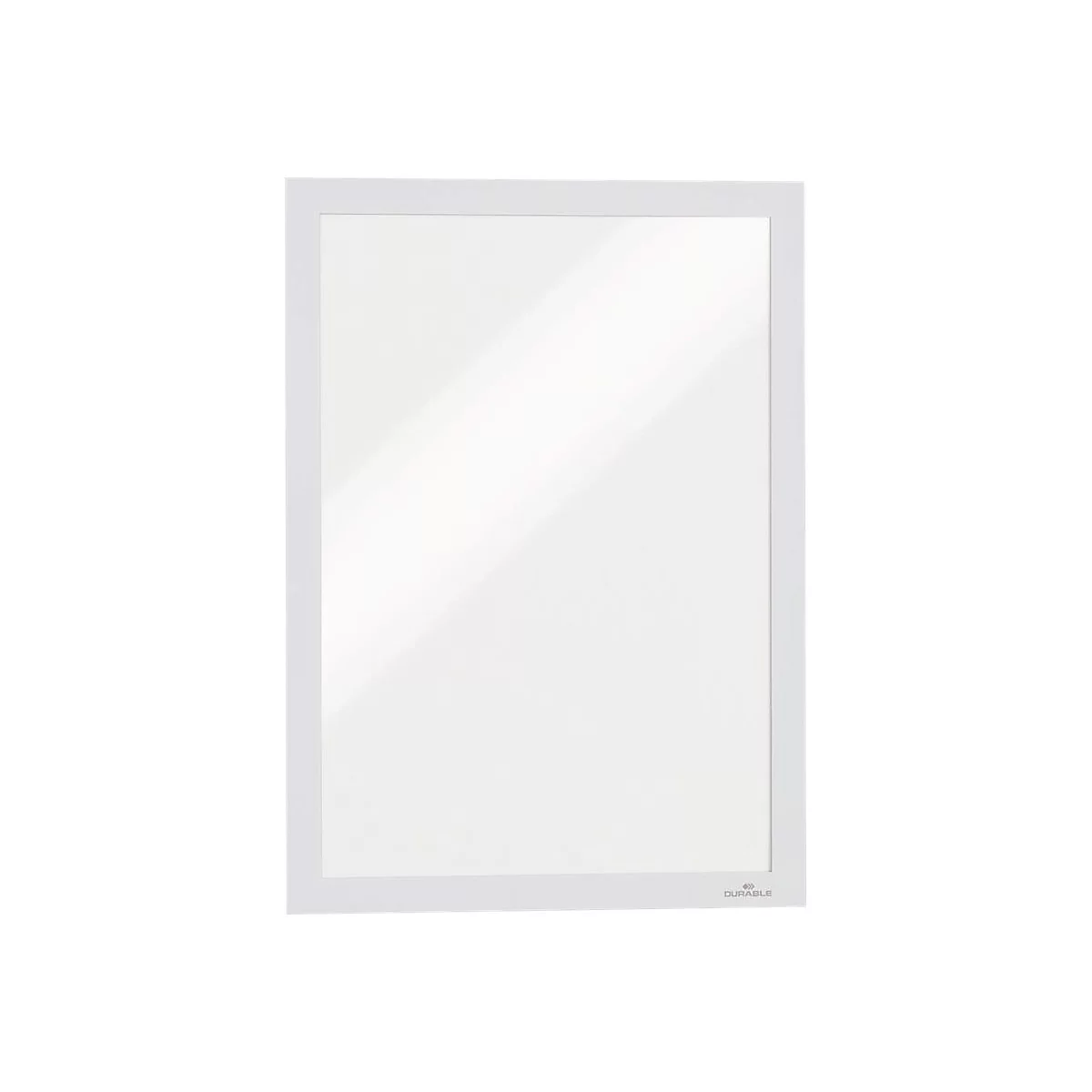 Weißes, rechteckiges Glasboard mit weißem Rahmen. Unten rechts das Logo von Durable.