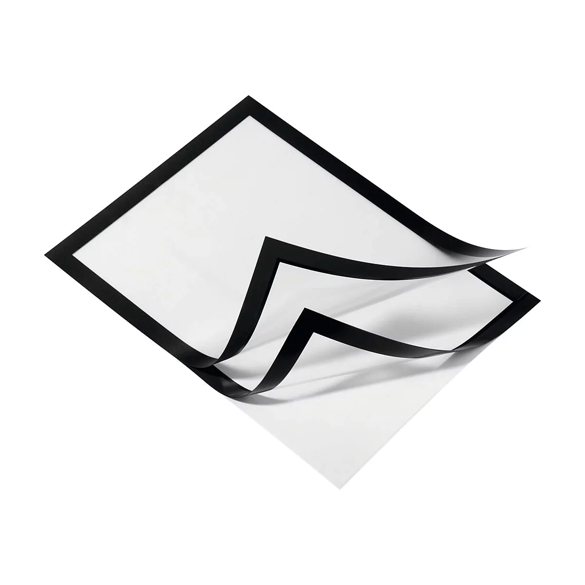 Zwei quadratische, weiße Blätter mit schwarzen Rändern, die sich überlappen.