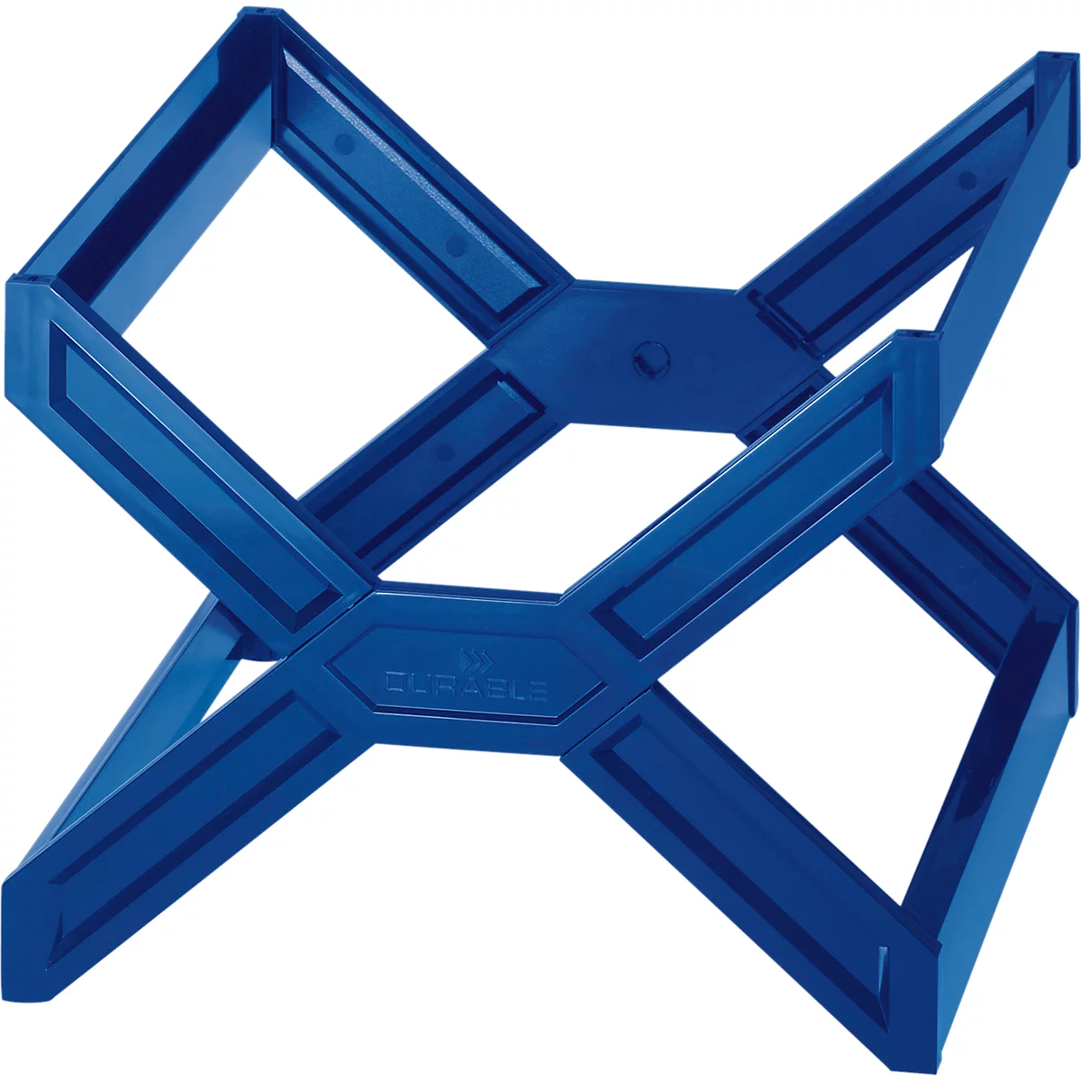 Blue, crossed plastic frame, with the inscription "DURABLE".