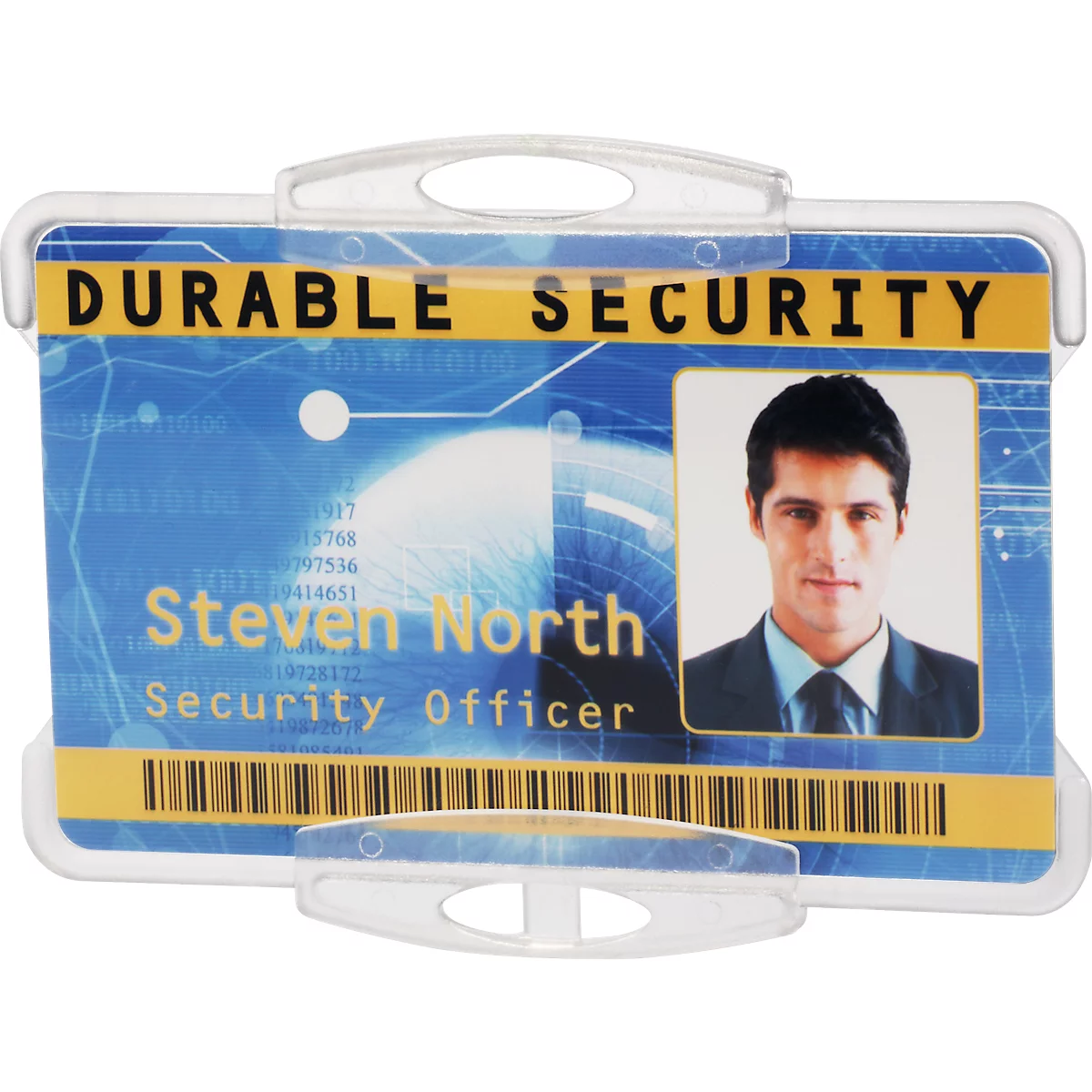 Durable ID-kaarthouder, voor 1 kaart in staand/landschap formaat, met bevestigingslipjes, B 92 x H 70 mm, polystyreen, transparant, 10 stuks