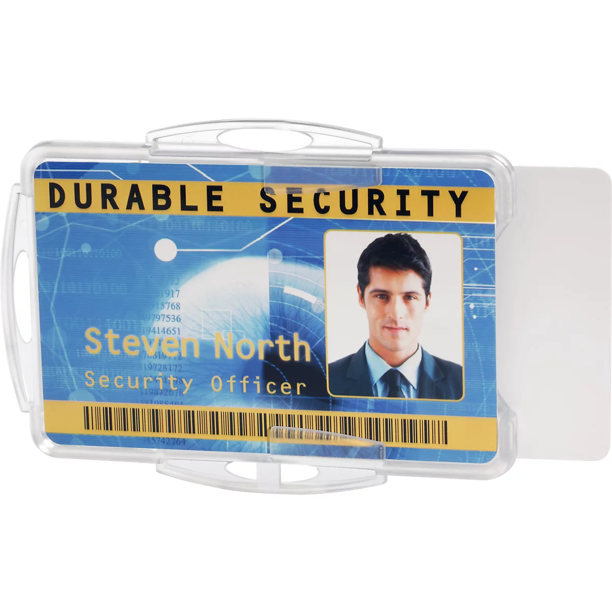 Durable ID-kaarthouder, voor 2 kaarten in staand/landschap formaat, met bevestigingslipjes, B 95 x H 70 mm, polystyreen, transparant, 10 stuks