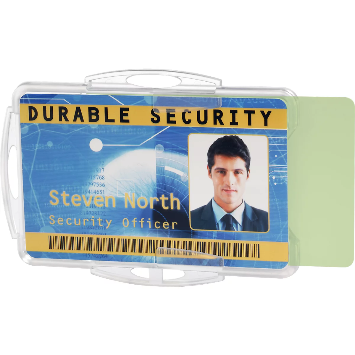 Durable ID-kaarthouder, voor 2 kaarten in staand/landschap formaat, met bevestigingslipjes, B 95 x H 70 mm, polystyreen, transparant, 10 stuks