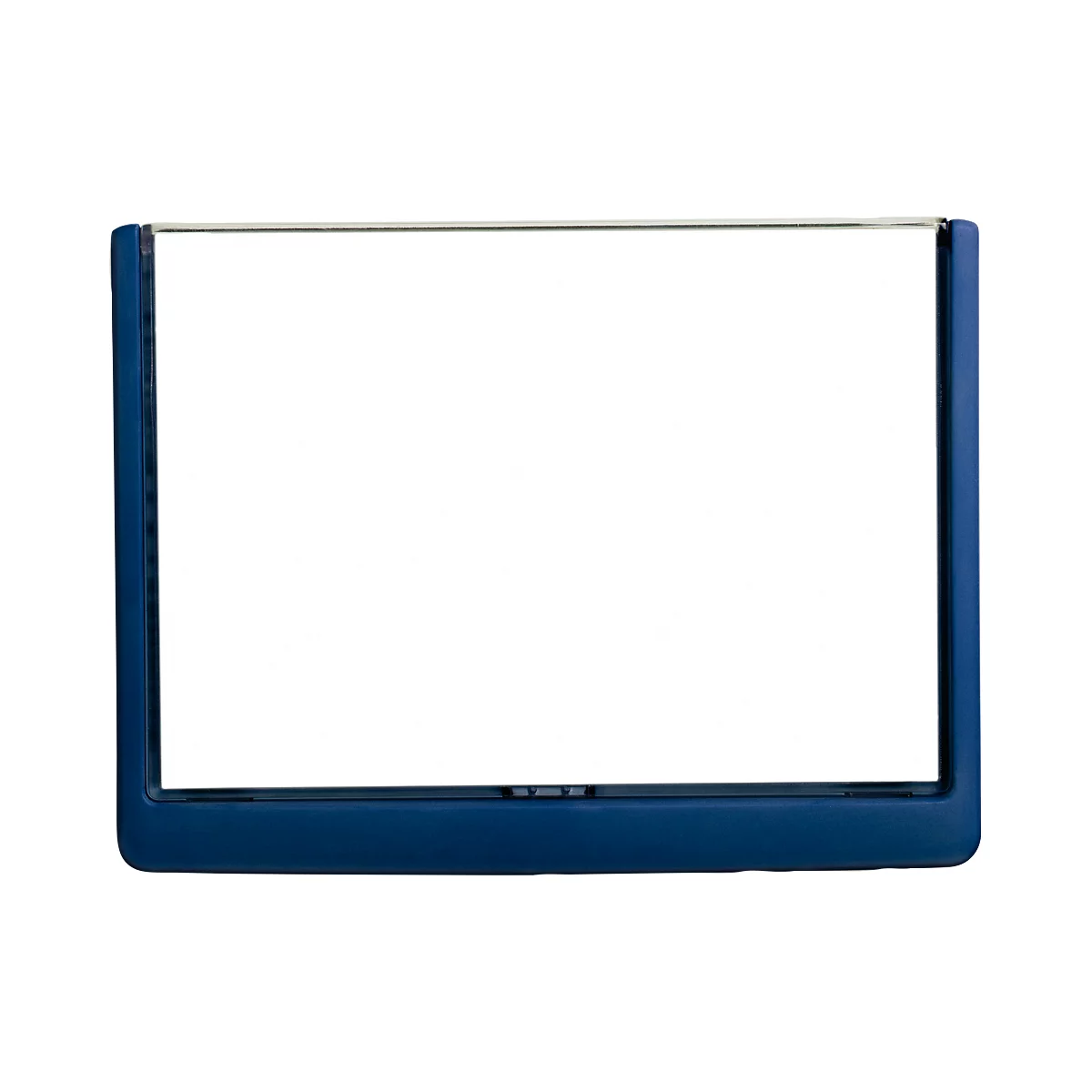 Blue picture frame with a bright interior. A silver strip at the top.