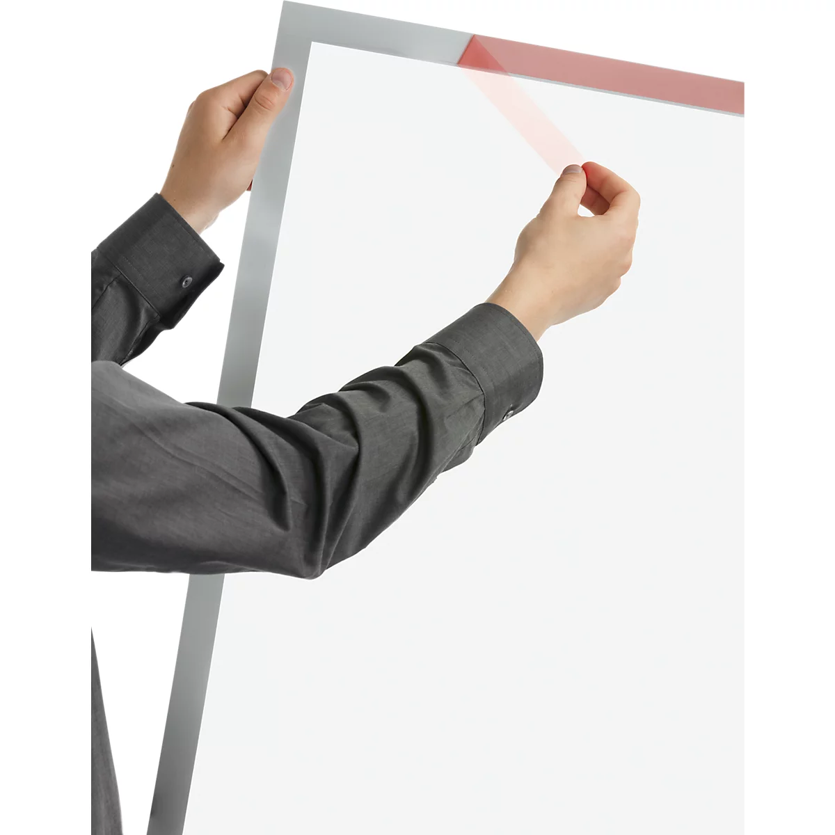 Durable Inforahmen DURAFRAME® Poster, A1 Hoch-/Querformat, für 2 Poster, selbstklebend, aufklappbarer Magnetrahmen, B 639 x T 28 x H 886 mm, PET, silber