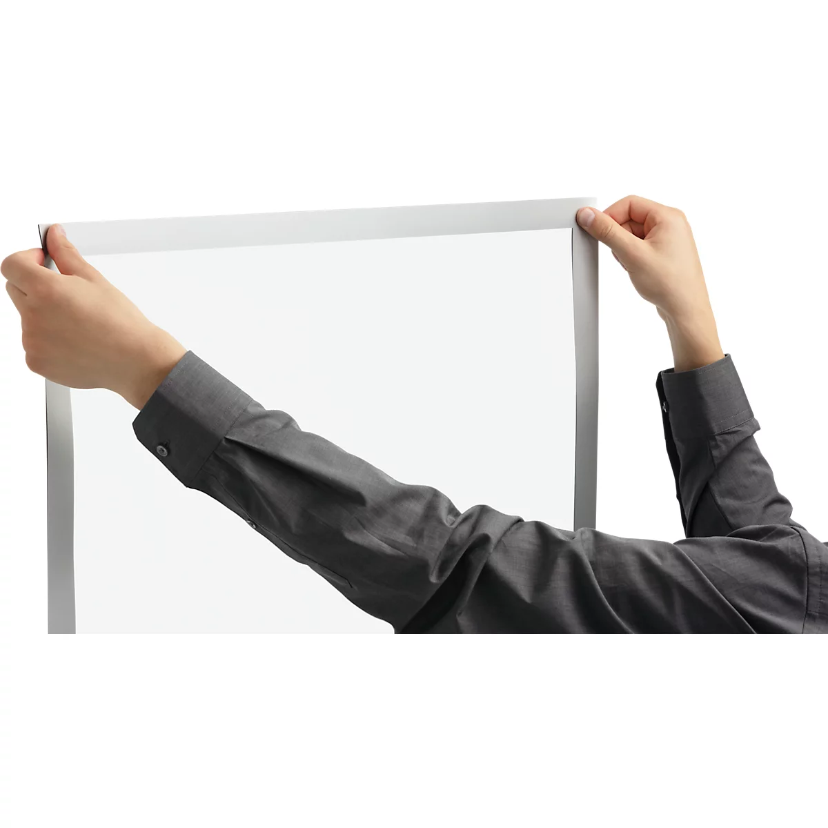 Durable Inforahmen DURAFRAME® Poster, A1 Hoch-/Querformat, für 2 Poster, selbstklebend, aufklappbarer Magnetrahmen, B 639 x T 28 x H 886 mm, PET, silber