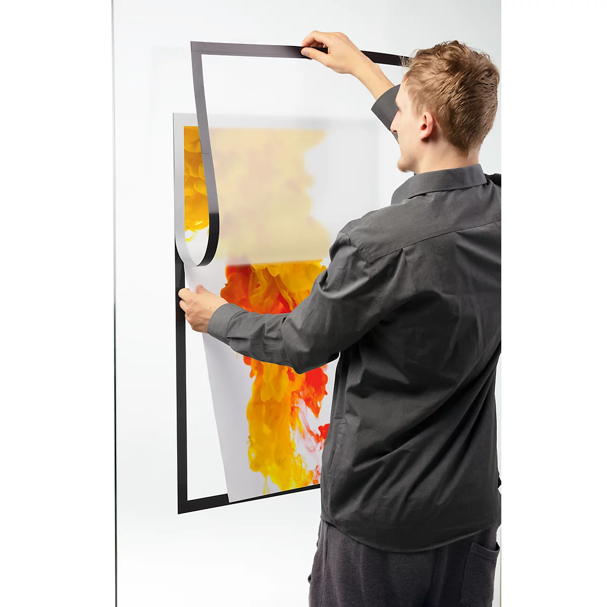 Durable Inforahmen DURAFRAME® Poster, A1 Hoch-/Querformat, für 2 Poster, selbstklebend, aufklappbarer Magnetrahmen, B 639 x T 28 x H 886 mm, PET, silber