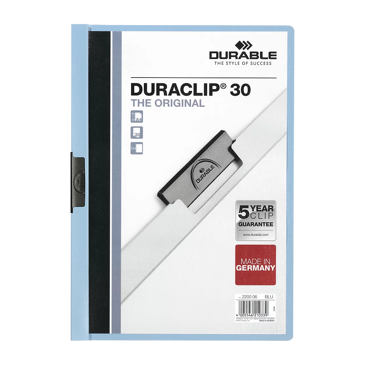 DURABLE klemmap DURACLIP, A4, kunststof, met clip, lichtblauw