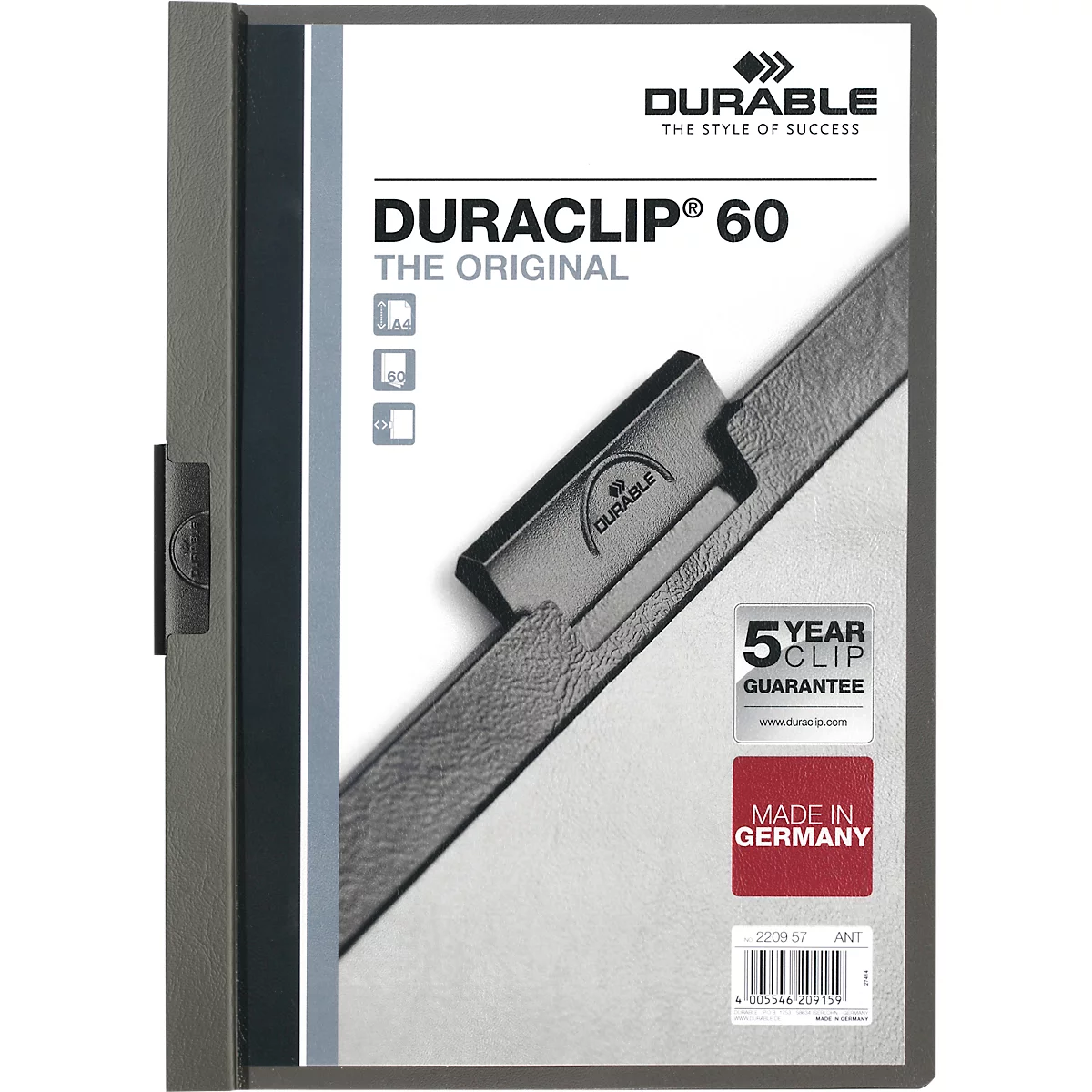 DURABLE klemmappen DURACLIP, A4, kunststof, met clip, antraciet