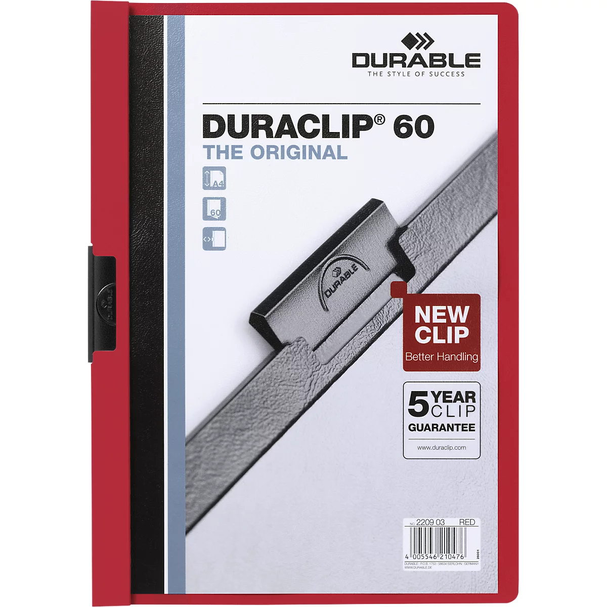 DURABLE klemmappen DURACLIP, A4, kunststof, met clip, rood