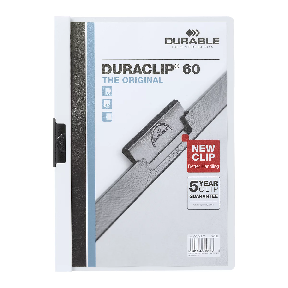 DURABLE klemmappen DURACLIP, A4, kunststof, met clip, wit