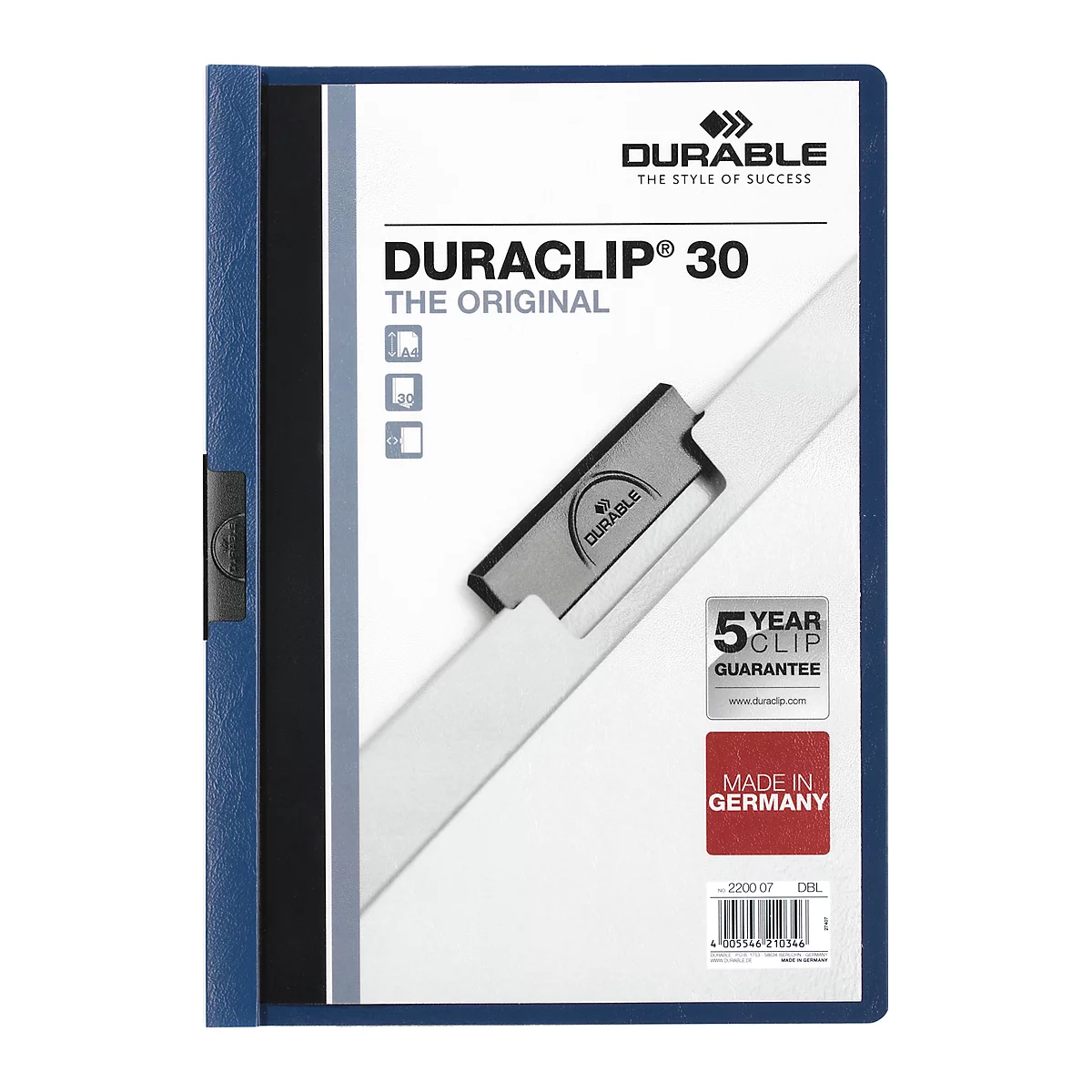 Durable Klemmmappe Duraclip, DIN A4, Kunststoff, mit Clip, dunkelblau