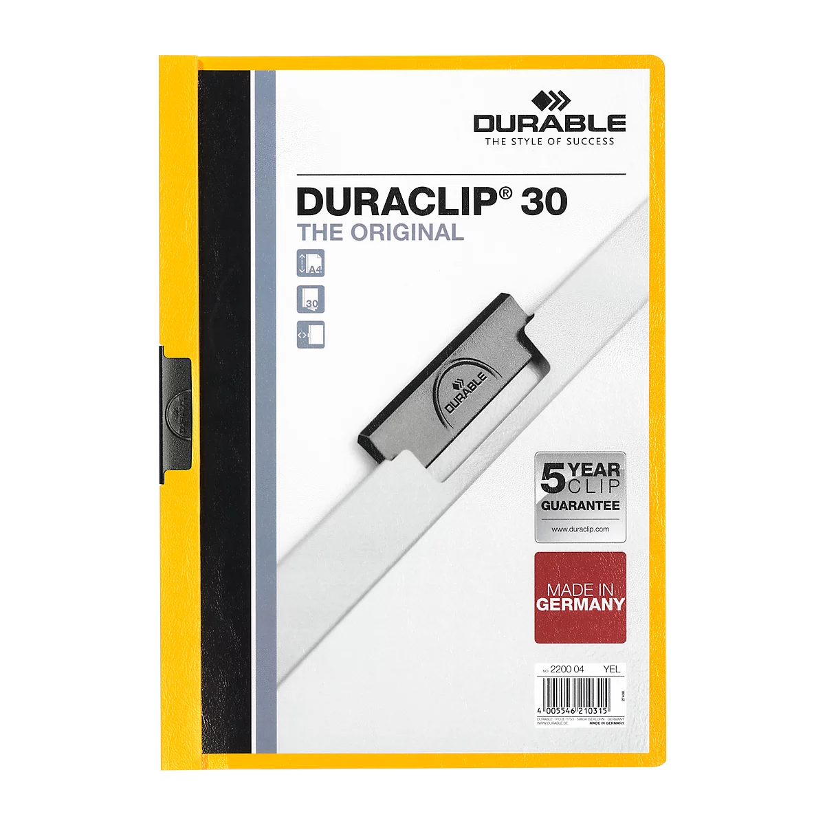 Durable Klemmmappe Duraclip, DIN A4, Kunststoff, mit Clip, gelb