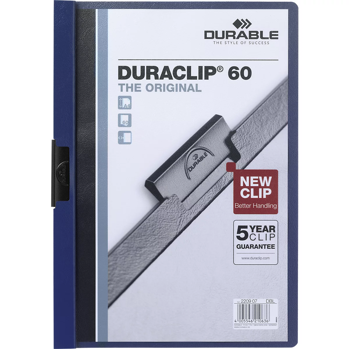 Durable Klemmmappen Duraclip, DIN A4, Kunststoff, mit Clip, dunkelblau