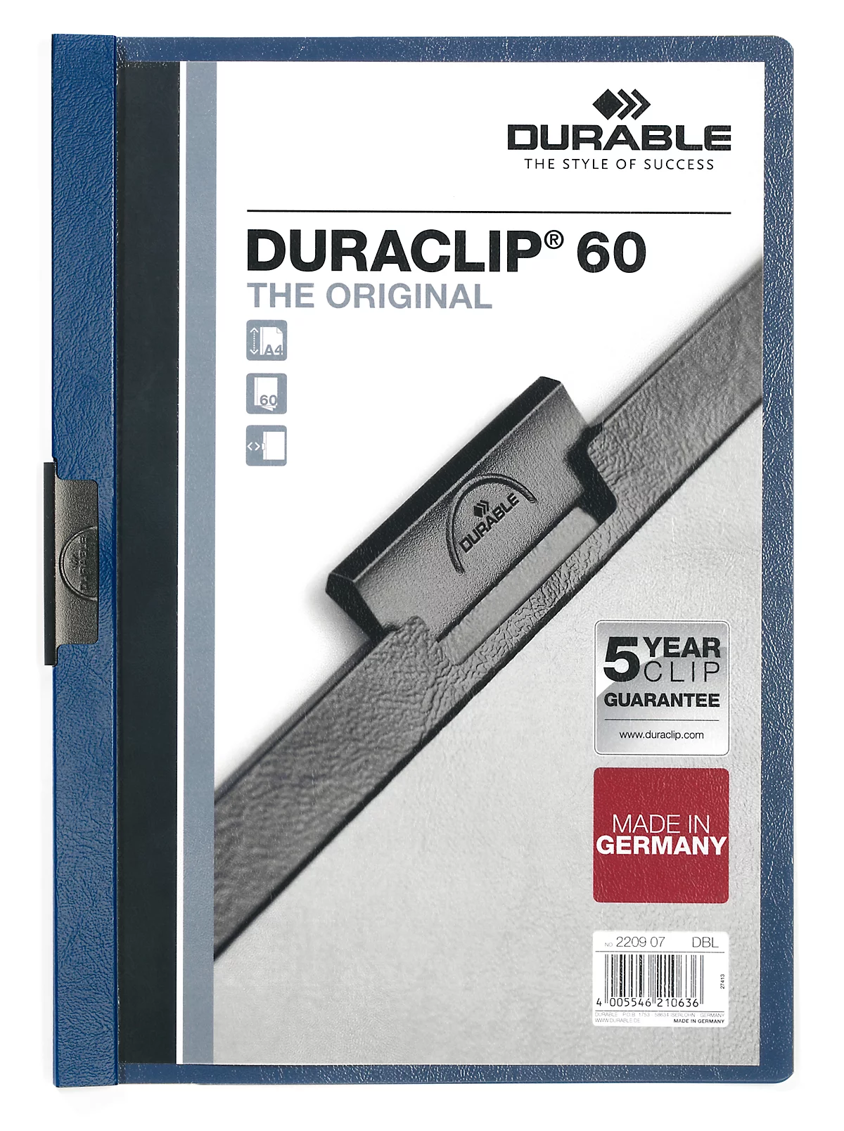 Durable Klemmmappen Duraclip, DIN A4, Kunststoff, mit Clip, dunkelblau