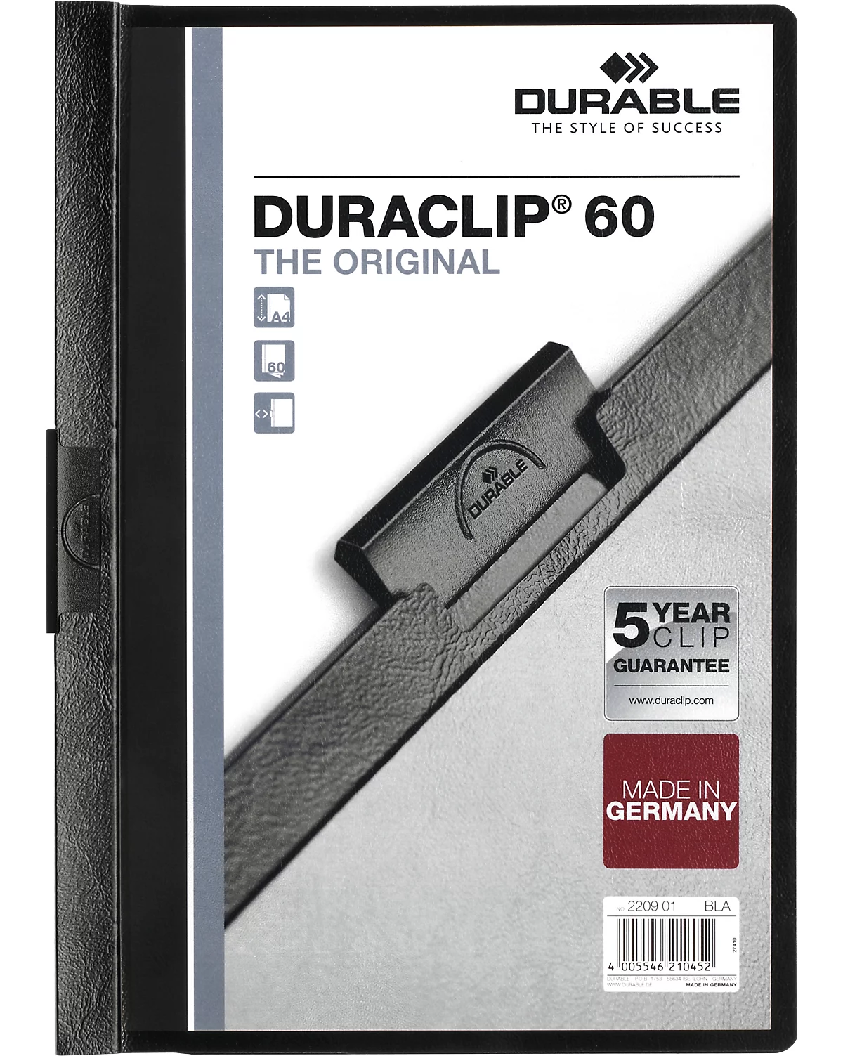Durable Klemmmappen Duraclip, DIN A4, Kunststoff, mit Clip, schwarz