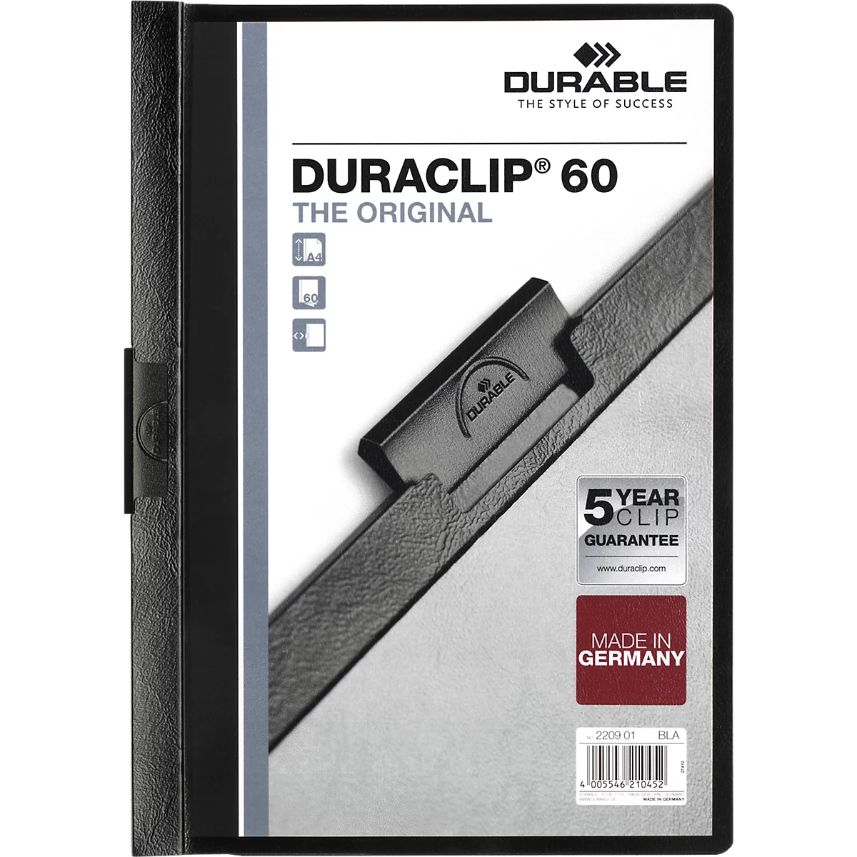 Durable Klemmmappen Duraclip, DIN A4, Kunststoff, mit Clip, schwarz