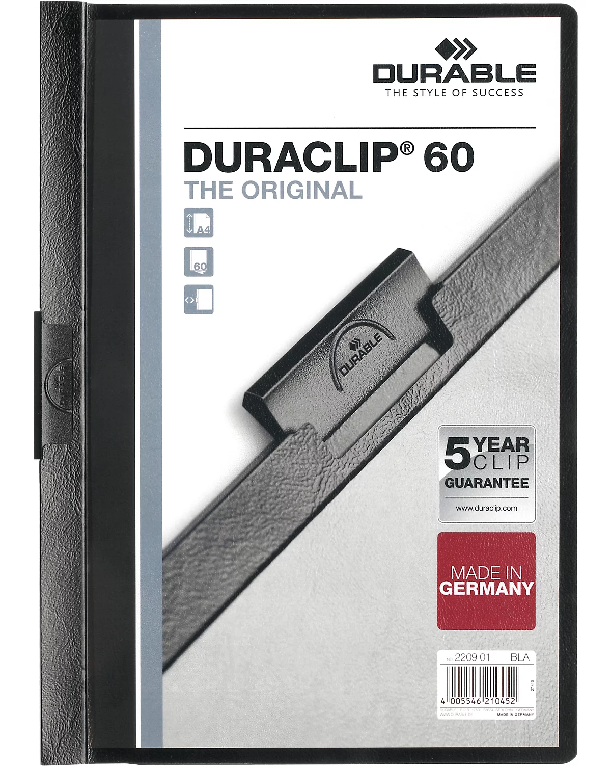 Durable Klemmmappen Duraclip, DIN A4, Kunststoff, mit Clip, schwarz