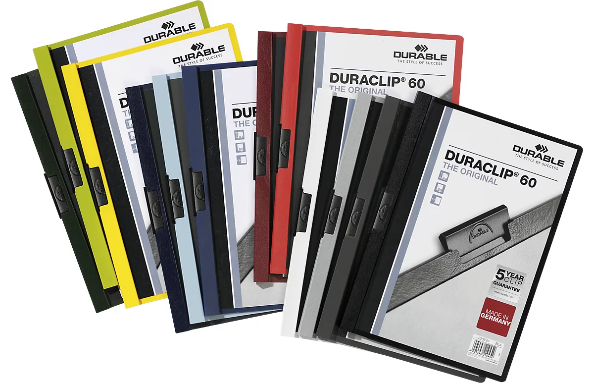 Durable Klemmmappen Duraclip, DIN A4, Kunststoff, mit Clip, sortiert