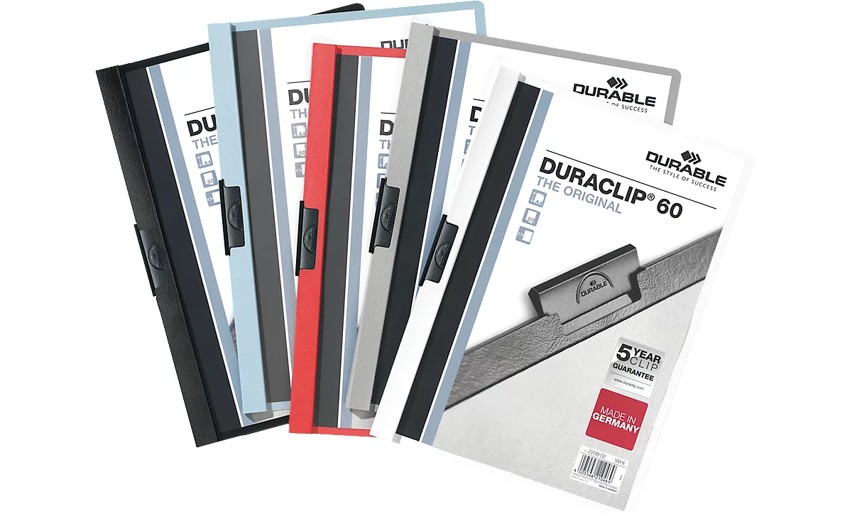 Durable Klemmmappen Duraclip, DIN A4, Kunststoff, mit Clip, sortiert