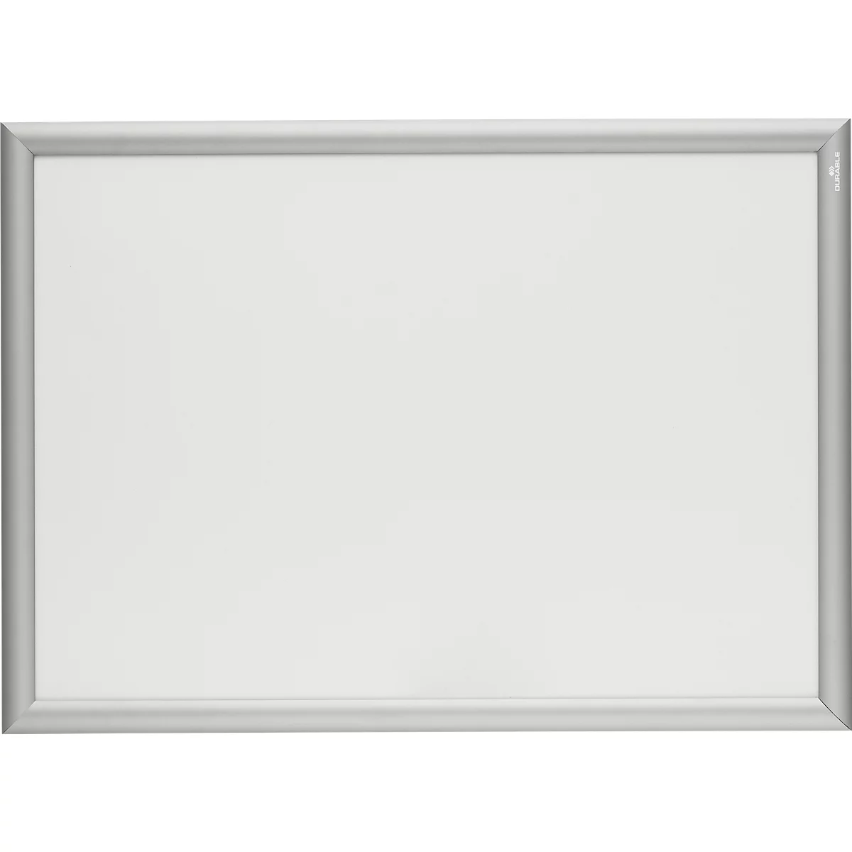 Rechthoekige, witte posterlijst in landschapsformaat met een smalle, zilveren aluminium lijst.