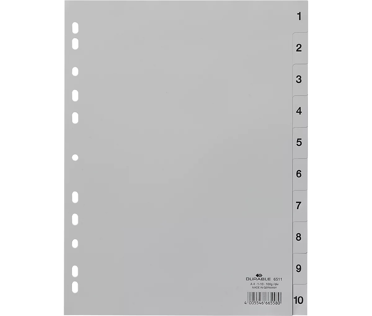 Durable Kunststoffregister, A4 hoch, Zahlen 1-10, grau