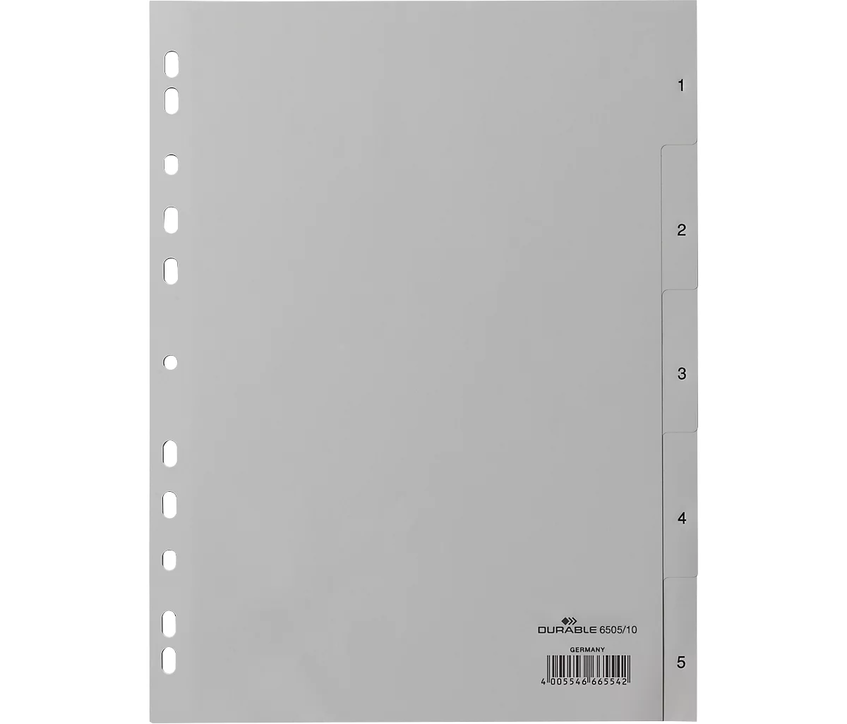 Durable Kunststoffregister, A4 hoch, Zahlen 1-5, grau