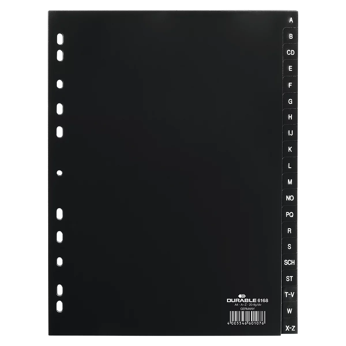 Durable Kunststoffregister, DIN A4 Hochformat, Buchstaben A bis Z (20 Fächer), schwarz