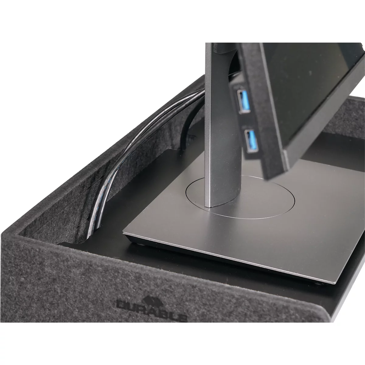 Durable Monitorständer EFFECT, 3-stufig, 60 % PET-Filz, bis 10 kg, Kabelauslässe, anthrazit