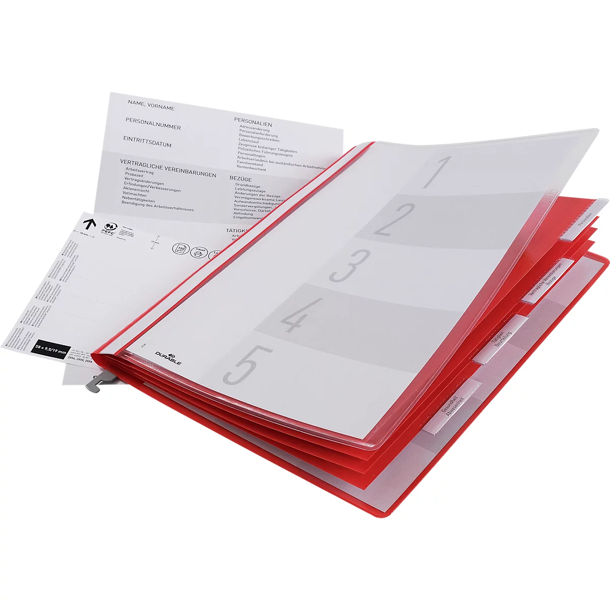 Durable Personalhefter, DIN A4, 5 Fächer, rot