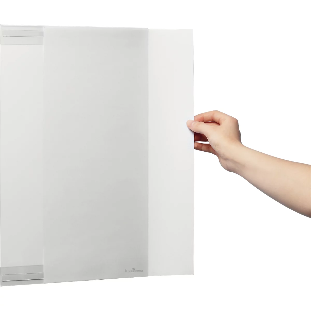 Durable Porte-revues rPET, A3 format portrait, autocollant grâce à 2 bandes adhésives au dos, PET recyclé, transparent, 5 pièces
