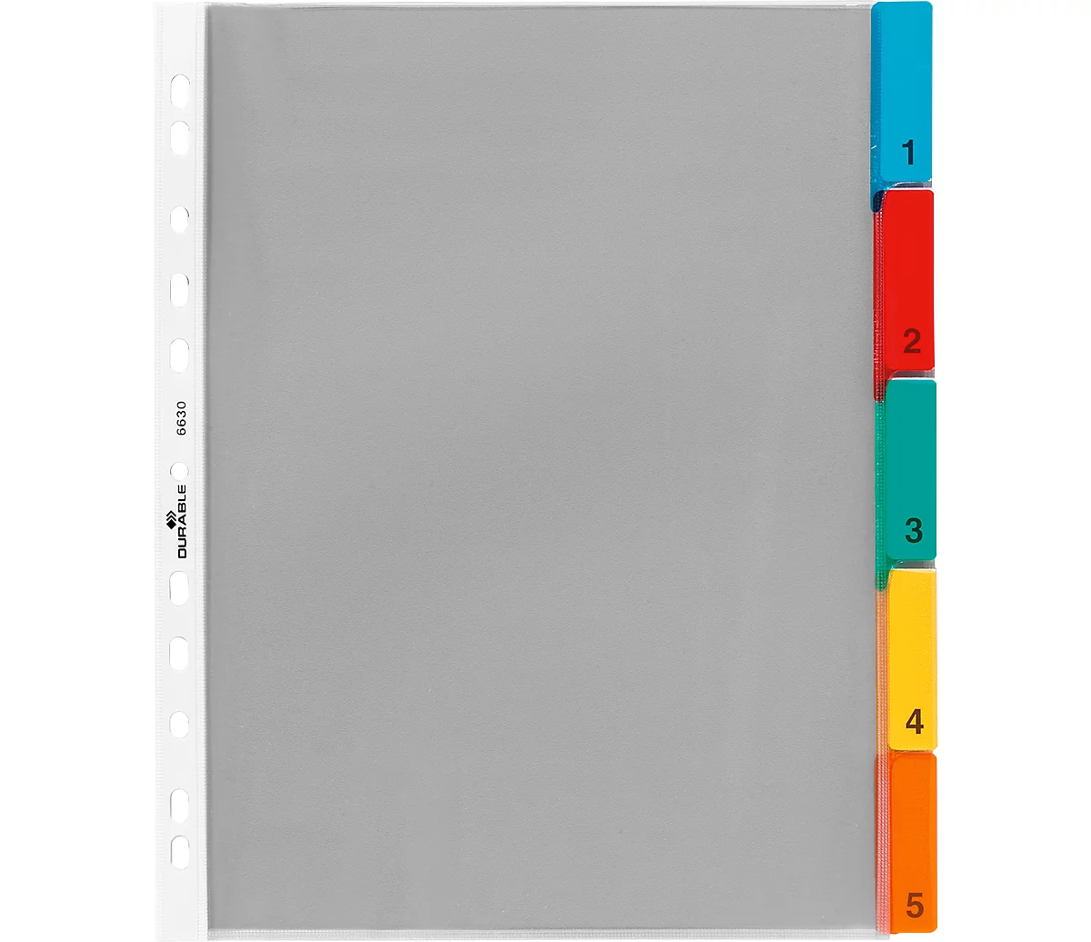 DURABLE PP-Hüllenregister überbreit, 5 Blätter, farbige Taben