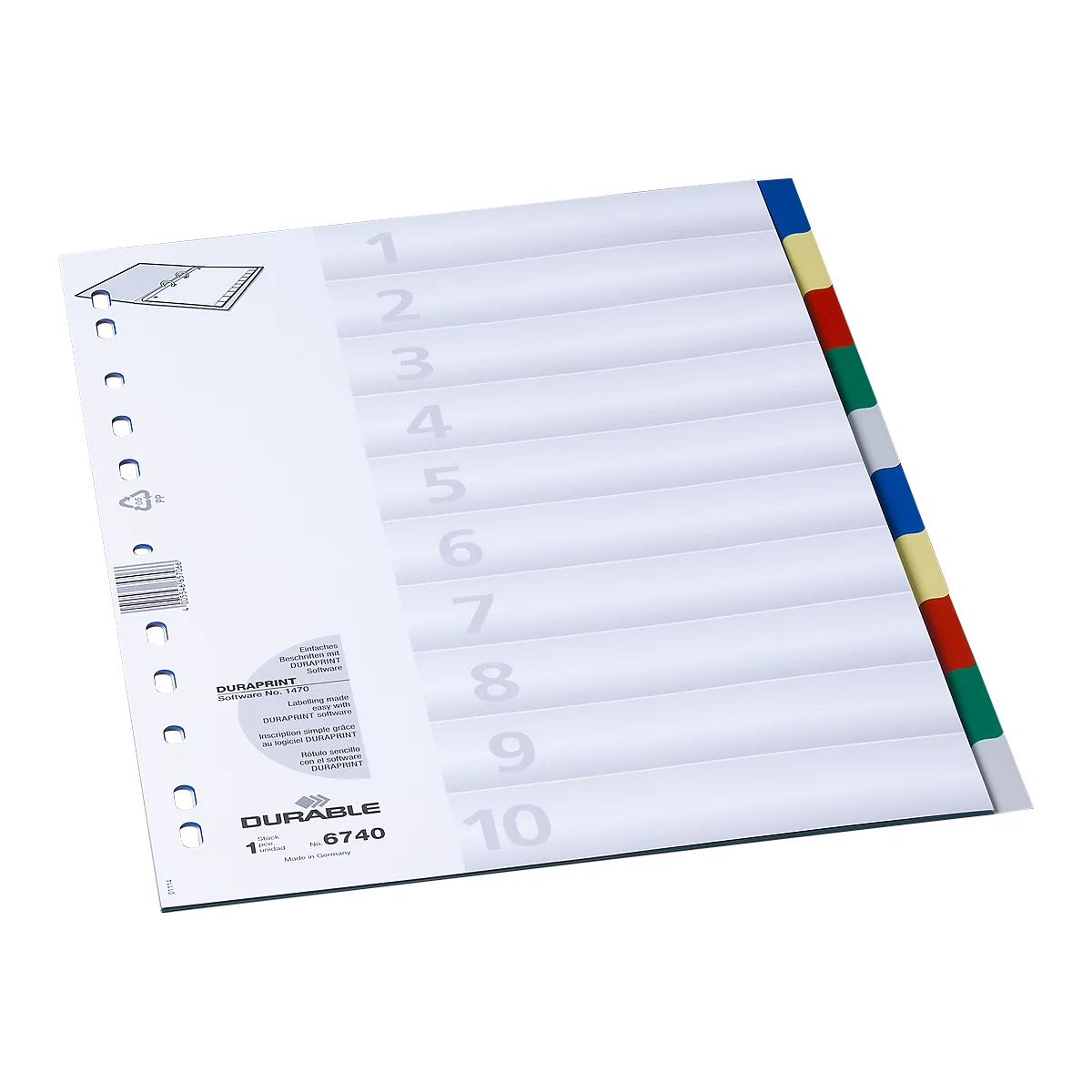DURABLE PP-indexbladen, 10 bladen,