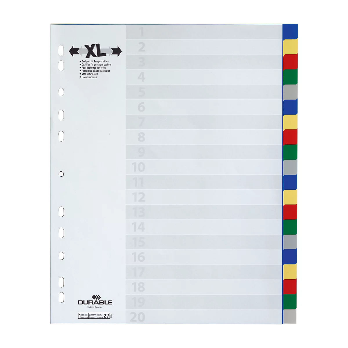 DURABLE PP-indexbladen, 20 bladen, extra breed,