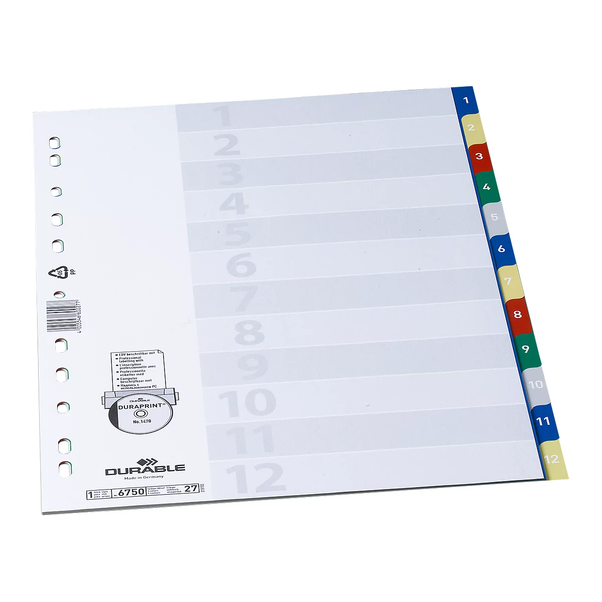 DURABLE PP-indexbladen, cijfers 1-12