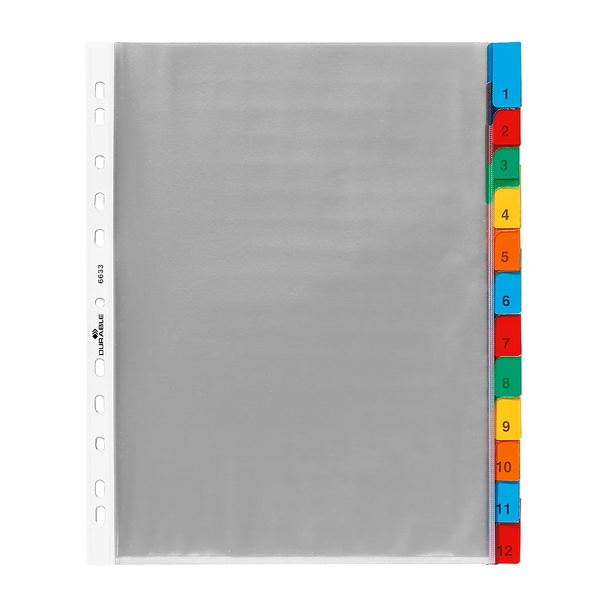 DURABLE PP-indexhoezen extra breed, 12 bladen, gekleurde tabs